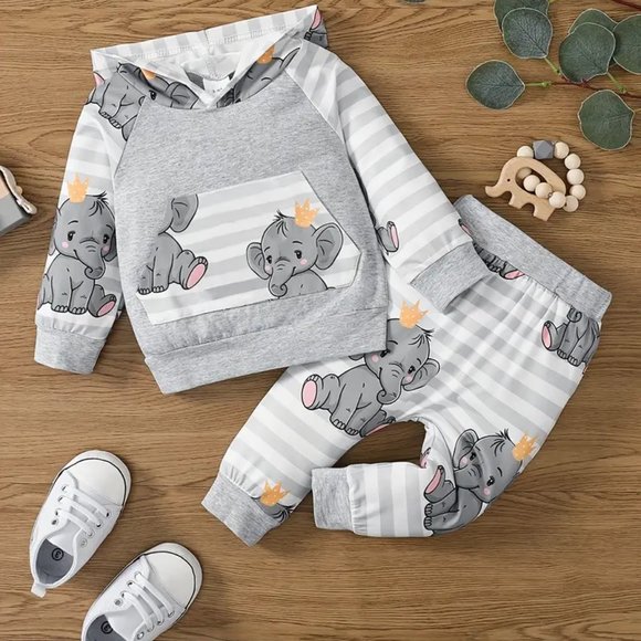 Baby Boy's Cute Elephant Cartoon Print Comfortable Long-sleeved Hooded Top +Pant - Picture 6 of 6